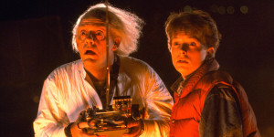 Back to the Future (1985) Directed by Robert Zemeckis Shown from left: Christopher Lloyd (as Dr. Emmett Brown), Michael J. Fox (as Marty McFly)